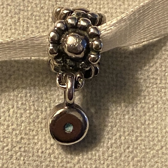 Pandora Retired Blue Topaz Dew Drop Daisy Dangle Sterling Silver Bracelet Charm - Picture 3 of 8